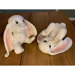 Ceramic Long Floppy Ear Bunnies Rabbits "Lopsy & Topsy" Vintage Holiday Figurine